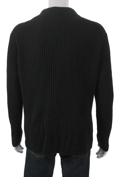 S. Moritz Mens Black Merino Wool V-Neck Button Cardigan Size 54