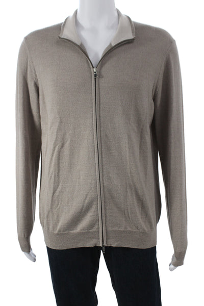 Heritage Mens Full Zip Lana Wool Collared Sweater Beige Long Sleeve Size XL