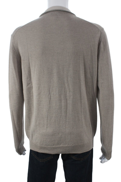 Heritage Mens Full Zip Lana Wool Collared Sweater Beige Long Sleeve Size XL
