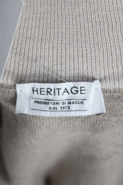 Heritage Mens Full Zip Lana Wool Collared Sweater Beige Long Sleeve Size XL