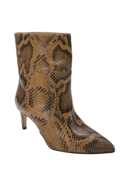 Paris Texas Womens Slip On Stiletto Pointed Toe Snake Printed Booties Brown 36