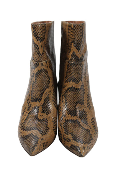 Paris Texas Womens Slip On Stiletto Pointed Toe Snake Printed Booties Brown 36