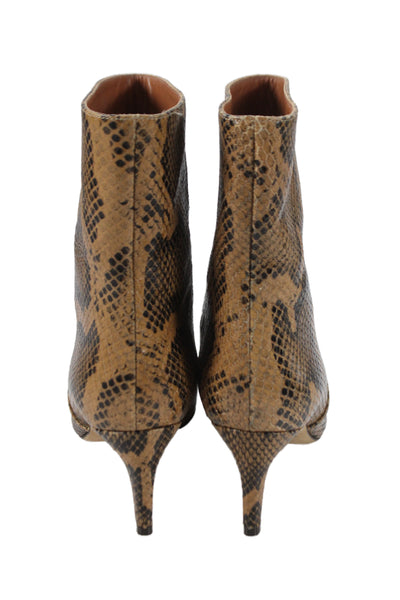 Paris Texas Womens Slip On Stiletto Pointed Toe Snake Printed Booties Brown 36