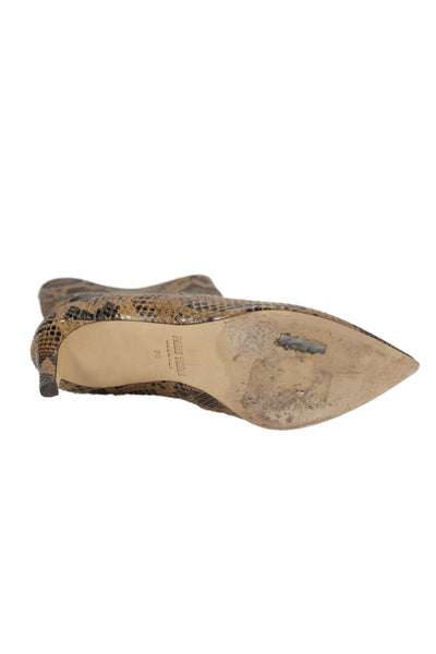 Paris Texas Womens Slip On Stiletto Pointed Toe Snake Printed Booties Brown 36