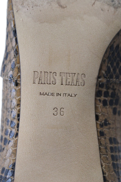 Paris Texas Womens Slip On Stiletto Pointed Toe Snake Printed Booties Brown 36