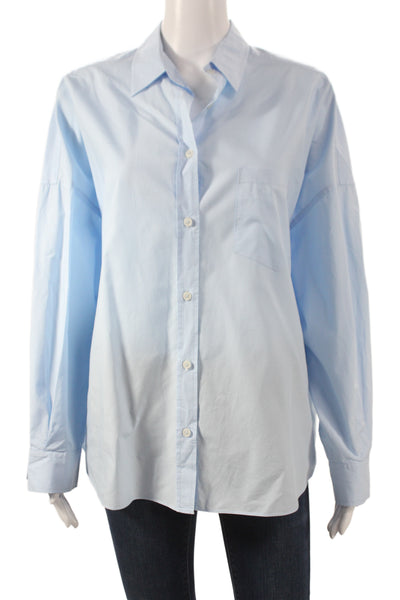 LMND Womens Basic Light Blue Cotton Collared Long Sleeve Button-Up Size XS