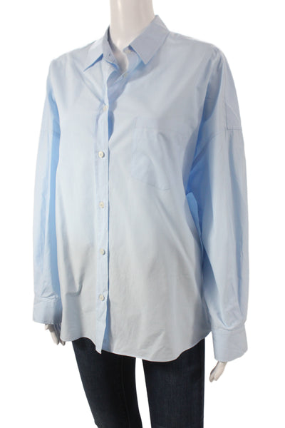 LMND Womens Basic Light Blue Cotton Collared Long Sleeve Button-Up Size XS