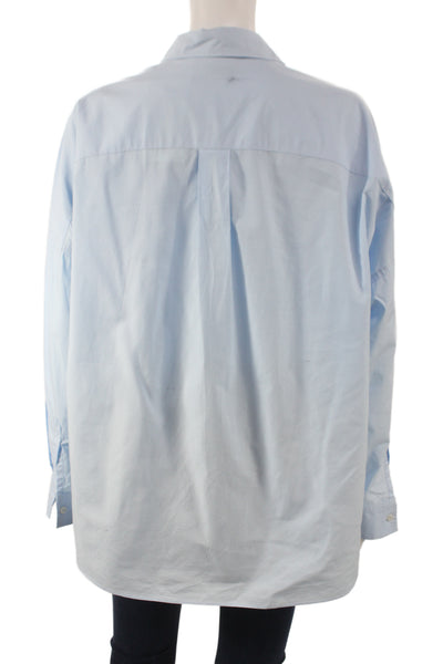 LMND Womens Basic Light Blue Cotton Collared Long Sleeve Button-Up Size XS