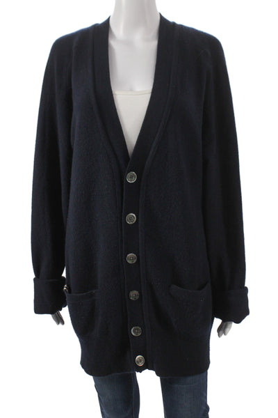 Extreme Cashmere Unisex Dark Blue Cashmere Blend V Neck Cardigan Size S