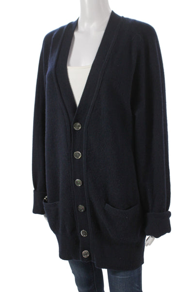 Extreme Cashmere Unisex Dark Blue Cashmere Blend V Neck Cardigan Size S