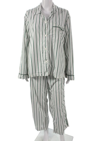 J Crew Mens Green Cotton Collared Graphic Print Long Sleeve Set Size L