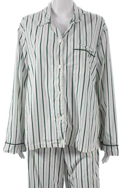 J Crew Mens Green Cotton Collared Graphic Print Long Sleeve Set Size L