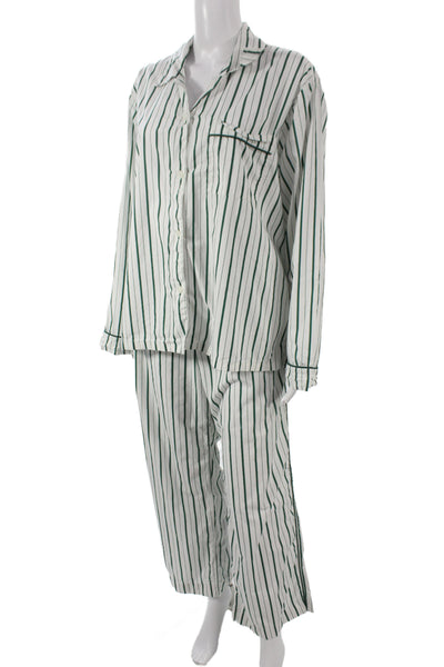J Crew Mens Green Cotton Collared Graphic Print Long Sleeve Set Size L