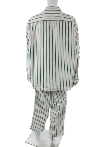 J Crew Mens Green Cotton Collared Graphic Print Long Sleeve Set Size L