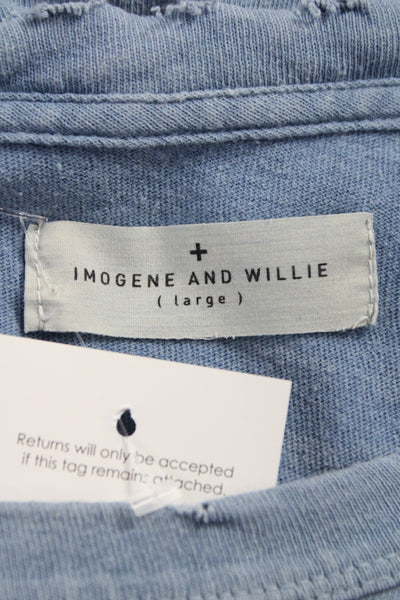 Imogene & Willie Mens Blue Cotton T-Shirt Short Sleeve Crew Neck Grunge Size L