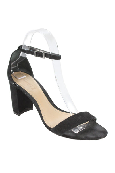 Schutz Womens Block Heel Suede Ankle Strap Sandals Black Size 7.5B