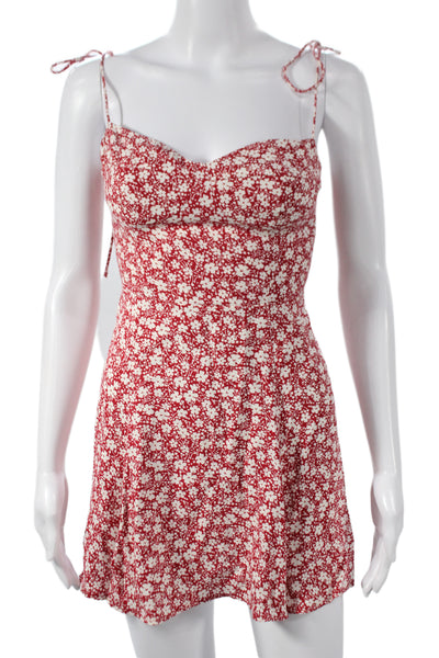Reformation Womens Red Floral Mini Sundress Tie Sleeveless Size 0