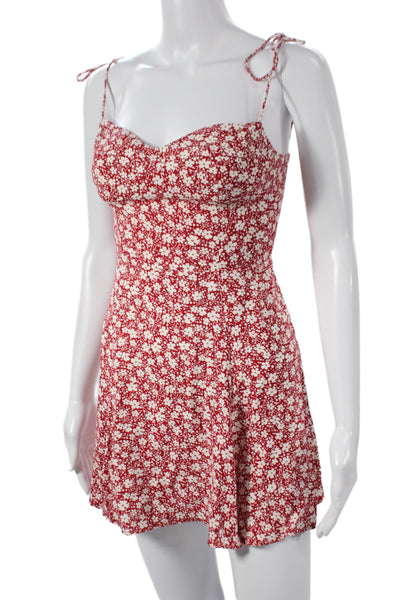 Reformation Womens Red Floral Mini Sundress Tie Sleeveless Size 0