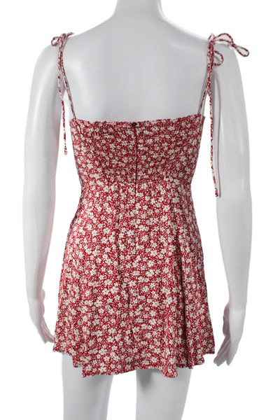 Reformation Womens Red Floral Mini Sundress Tie Sleeveless Size 0