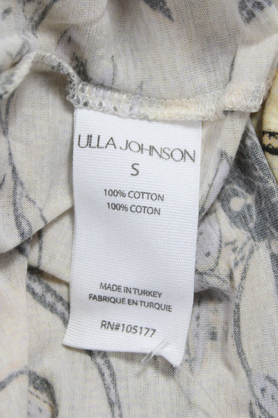 Ulla Johnson Women Beige Floral Cotton Crew Neck Long Sleeve T-Shirt Size S