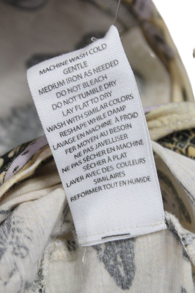 Ulla Johnson Women Beige Floral Cotton Crew Neck Long Sleeve T-Shirt Size S