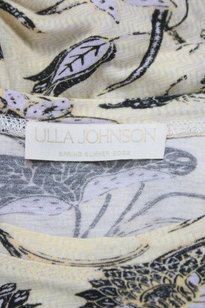 Ulla Johnson Women Beige Floral Cotton Crew Neck Long Sleeve T-Shirt Size S