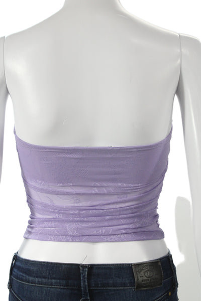 I. Am. Gia. Women Cropped Floral Sleeveless Top Purple Cotton Silk Size XS