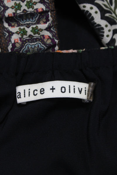 Alice + Olivia Women Black Cropped Floral Blouse 3/4 Sleeve Square Neck Size XS