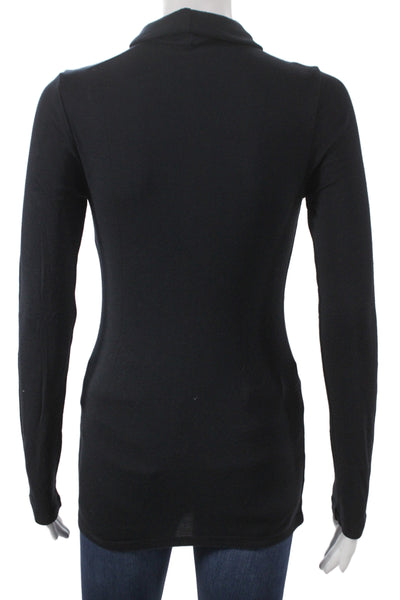 Splendid Women Basic Black Mock Neck Long Sleeve Top Pima Modal Size M