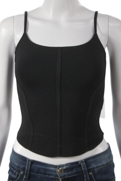 Babaton Women Black Cropped Camisole Square Neck Sleeveless Pima Modal Size XS