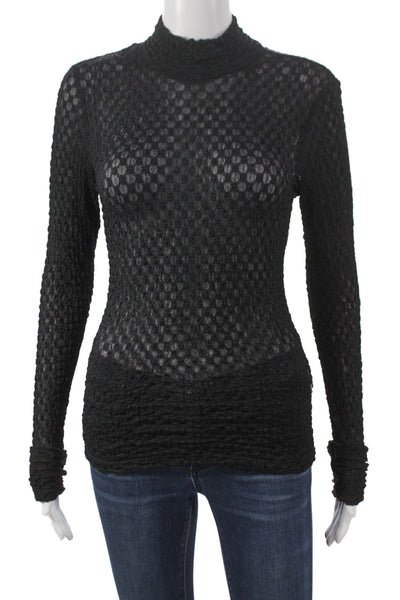 Frame Womens Black Mock Neck Long Sleeve Top Cotton Stretch Designer Size M