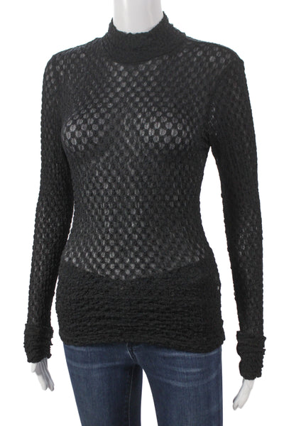 Frame Womens Black Mock Neck Long Sleeve Top Cotton Stretch Designer Size M