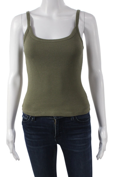 TNA Womens Basic Camisole Army Green Square Neck Cotton Blend Size S