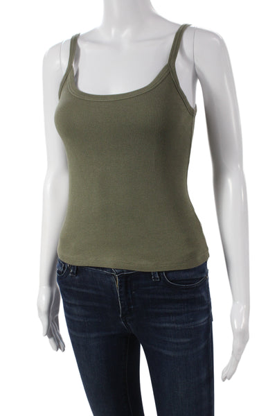 TNA Womens Basic Camisole Army Green Square Neck Cotton Blend Size S