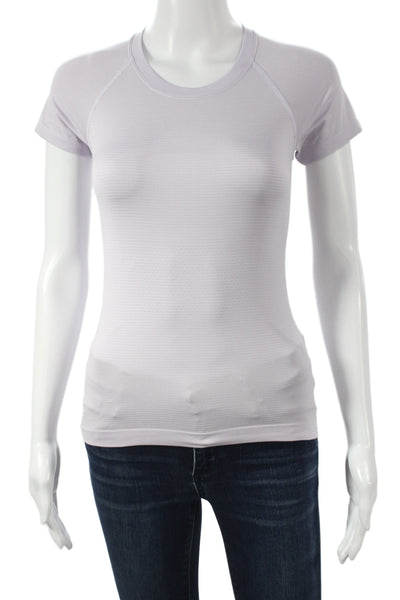 Lululemon Women Basic Purple Crew Neck Short Sleeve T-Shirt Polyester Size 2