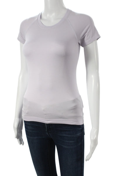 Lululemon Women Basic Purple Crew Neck Short Sleeve T-Shirt Polyester Size 2