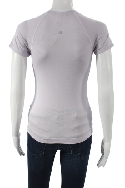 Lululemon Women Basic Purple Crew Neck Short Sleeve T-Shirt Polyester Size 2
