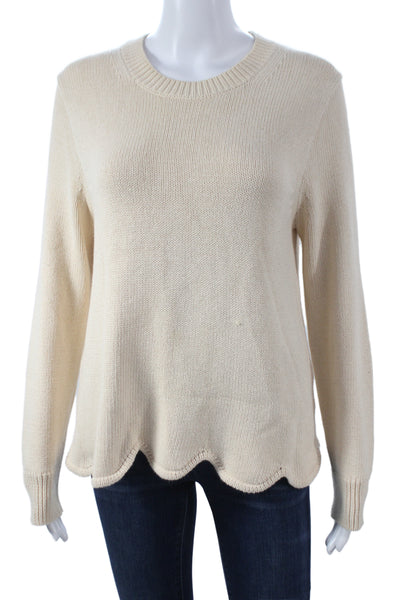 J Crew Unisex Pullover Sweater Beige 100% Cotton Crew Neck Long Sleeve Size M