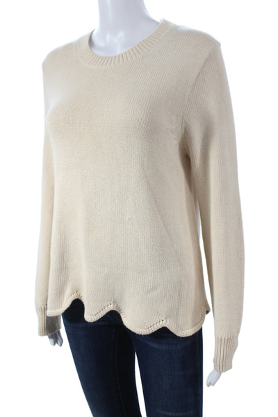 J Crew Unisex Pullover Sweater Beige 100% Cotton Crew Neck Long Sleeve Size M