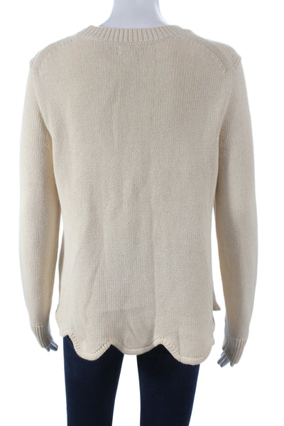 J Crew Unisex Pullover Sweater Beige 100% Cotton Crew Neck Long Sleeve Size M