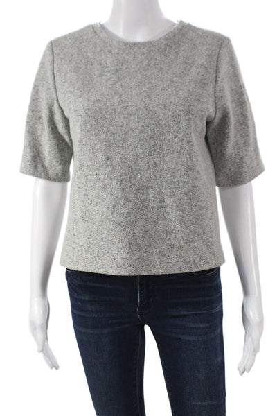 Theory Women Basic Crew Neck Short Sleeve Gray Wool Blend Zip Top Size M