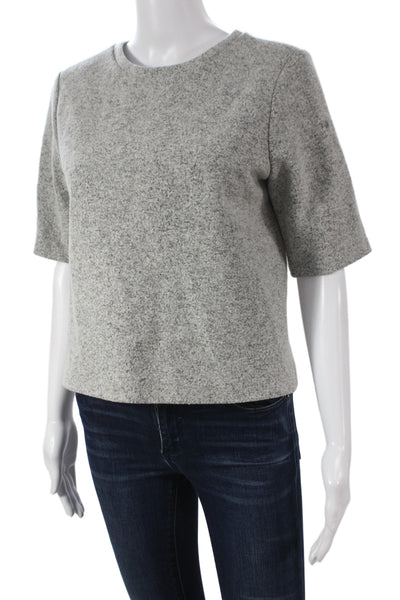 Theory Women Basic Crew Neck Short Sleeve Gray Wool Blend Zip Top Size M
