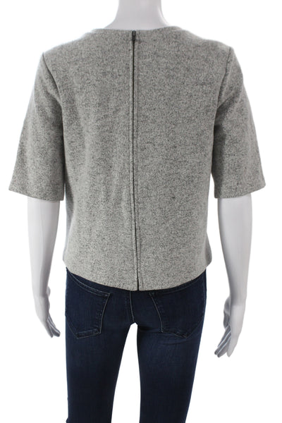 Theory Women Basic Crew Neck Short Sleeve Gray Wool Blend Zip Top Size M