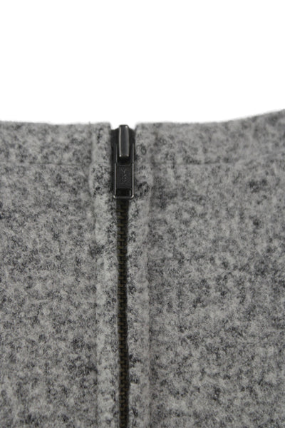 Theory Women Basic Crew Neck Short Sleeve Gray Wool Blend Zip Top Size M