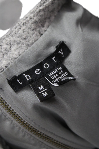Theory Women Basic Crew Neck Short Sleeve Gray Wool Blend Zip Top Size M