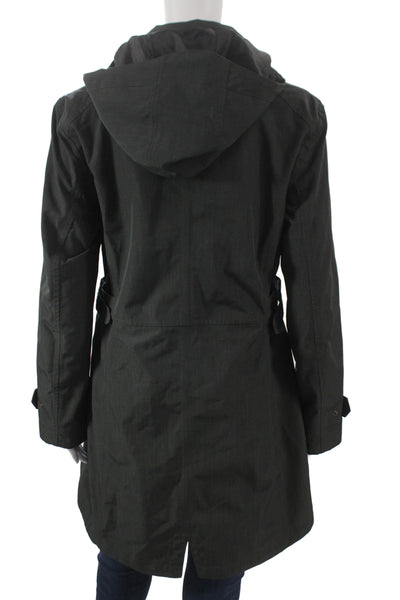 Kirkland Signature Women Trench Coat Black Buckle Longsleeve Polyester Size S