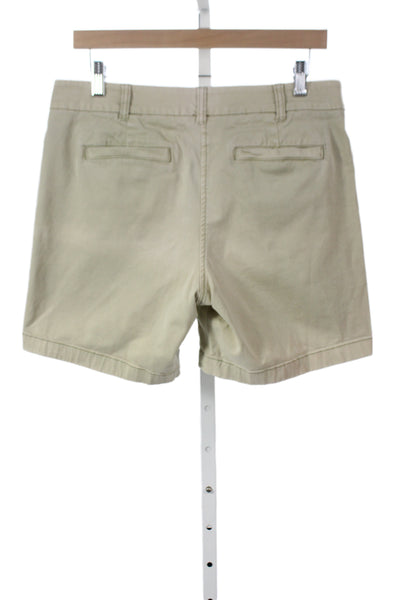 J Crew Unisex Beige Chino Shorts Hook Eye Closure Cotton Elastane Size 8