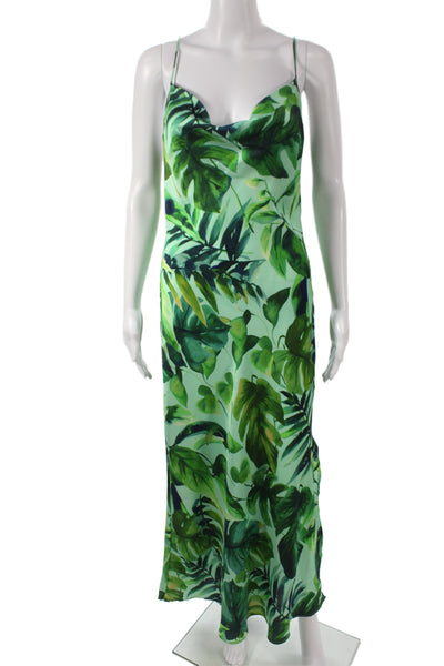 Zara Women Maxi Slip Dress Green Floral Sleeveless Polyester Mid Calf Size M