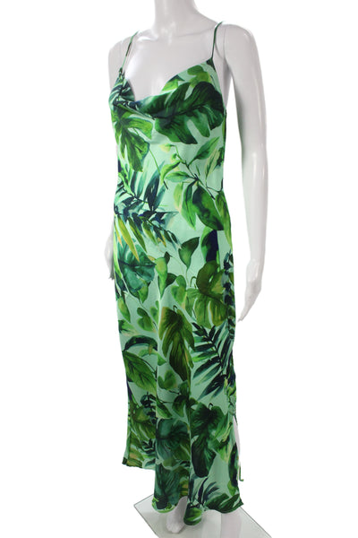 Zara Women Maxi Slip Dress Green Floral Sleeveless Polyester Mid Calf Size M