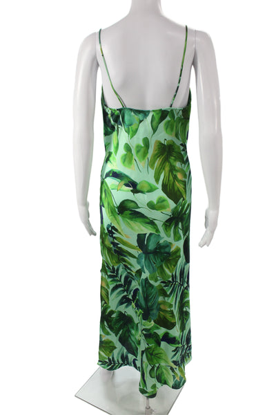 Zara Women Maxi Slip Dress Green Floral Sleeveless Polyester Mid Calf Size M
